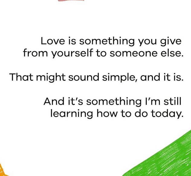 Internal page with an excerpt that reads " Love is something you give from yourself to someone else. That might sound simple, and it is. And it's something I'm still learning how to do today."