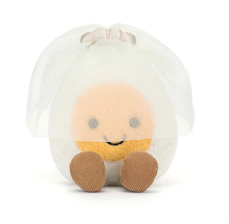 Amuseable Boiled Egg Bride plush with sheer veil covering her face.