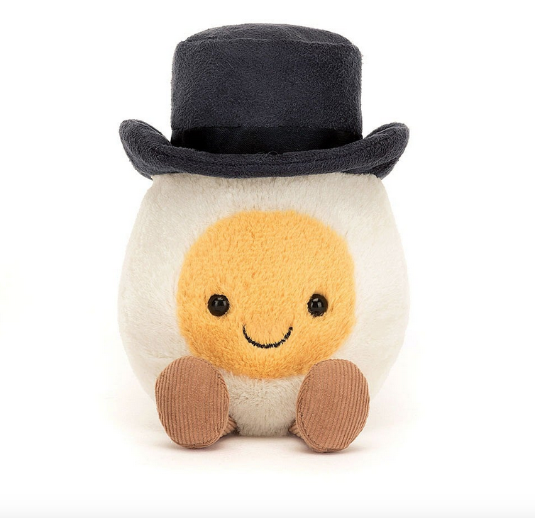 Plush Amuseable Boiled Egg Groom looking handsome with his top hat and grin.