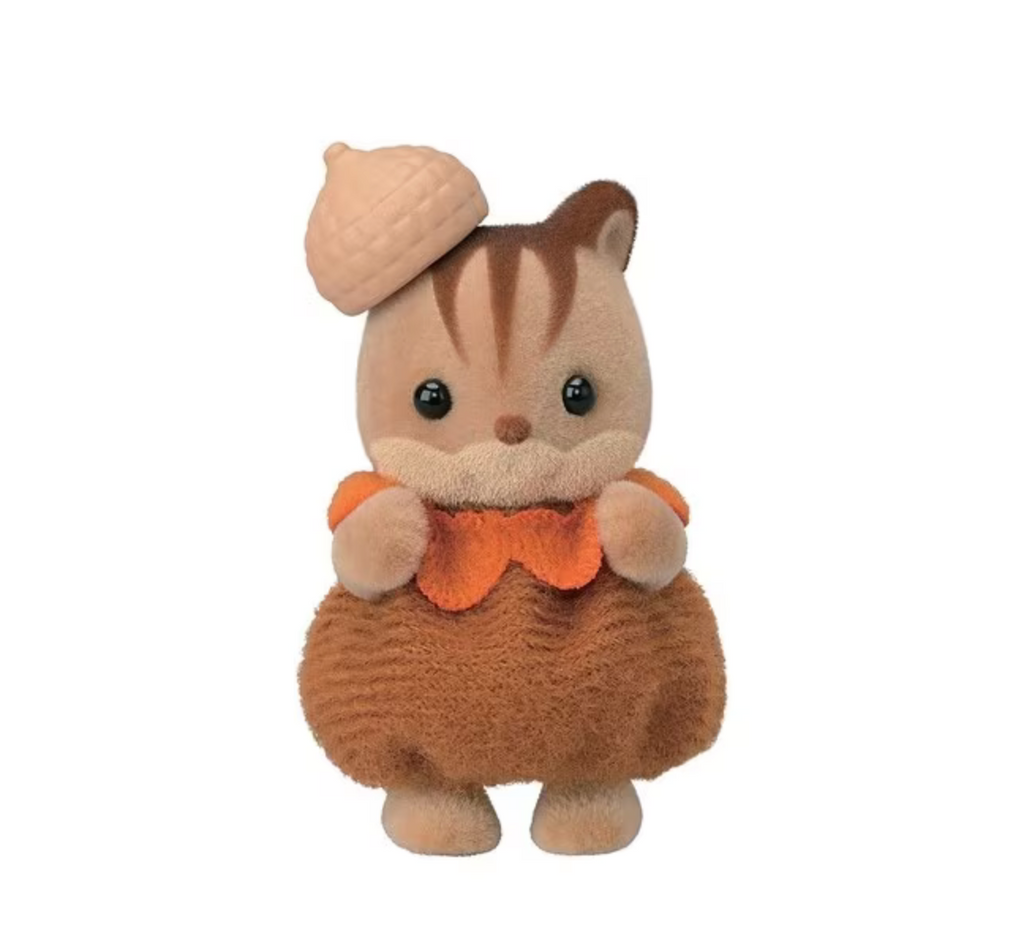 Calico Critters Baby Forest Costume series figure Walnut Squirrel baby with acorn hat.