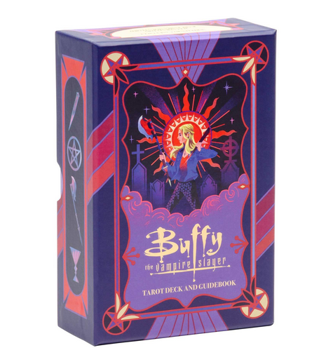 Box of Buffy the Vampire Slayer Tarot Deck with illustrated images of the cards.