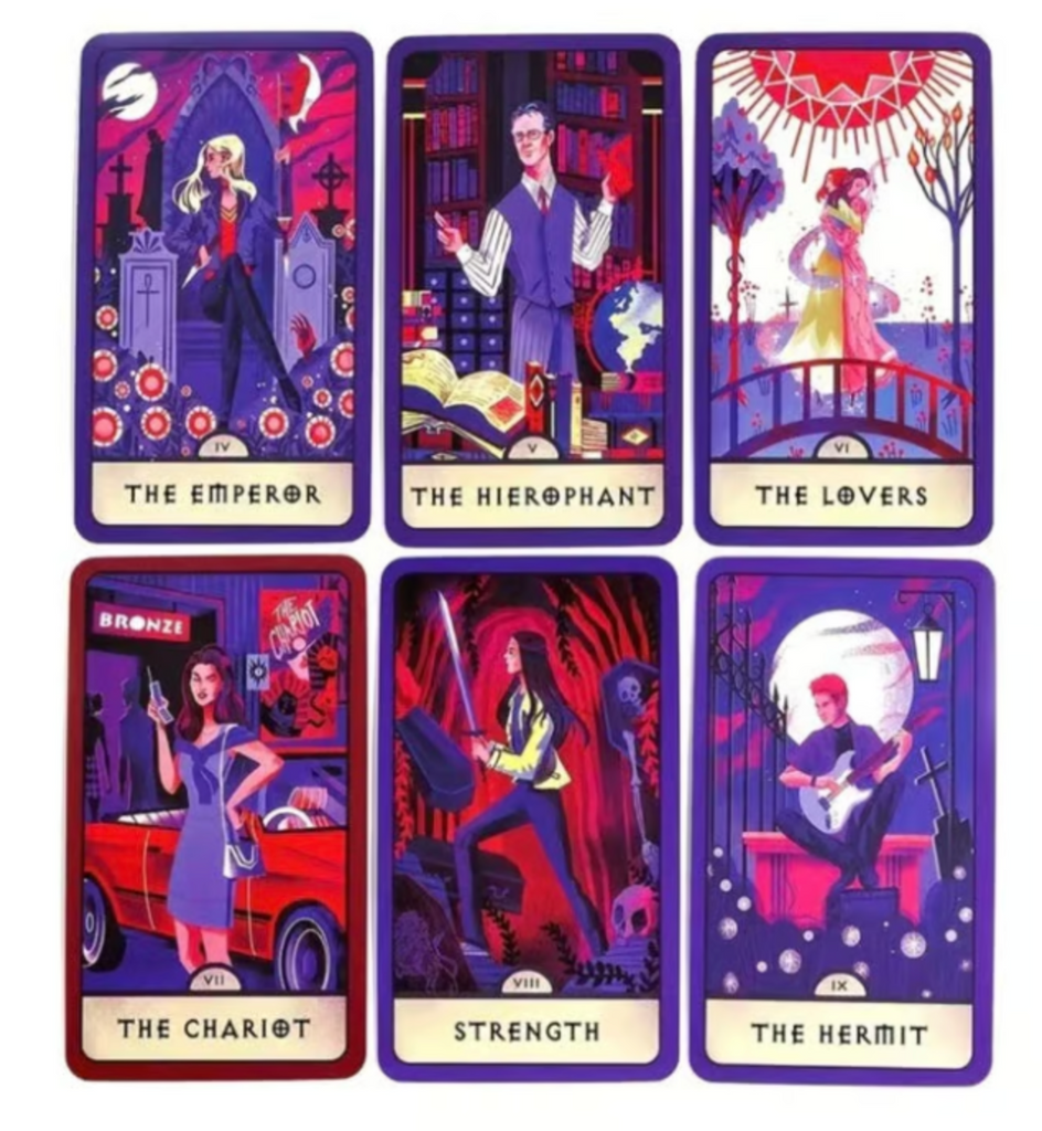 Six of the illustrated cards from the Buffy the Vampire Slayer Tarot Deck