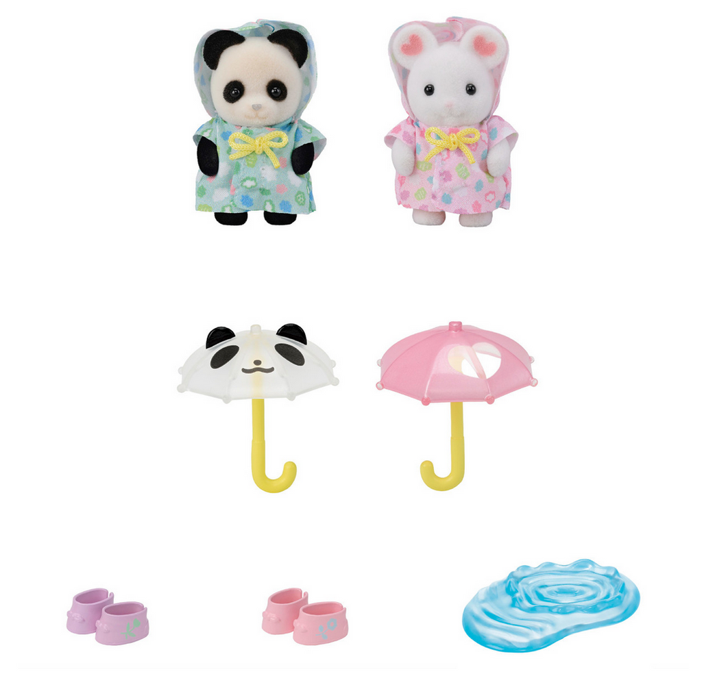 Pieces included in the Calico Critters Rainy Day Duo set.
