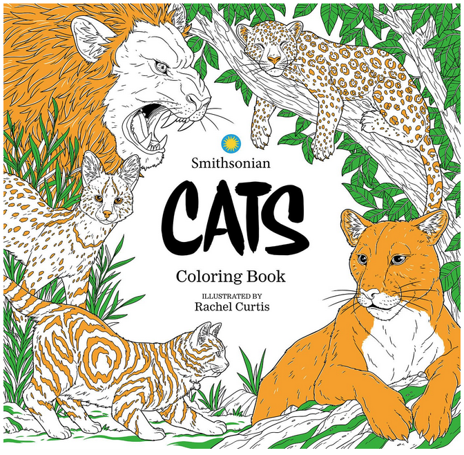 Cover of Cats A Smithsonian Coloring Book with illustrations of various cats from Lions, tigers, and house cats.