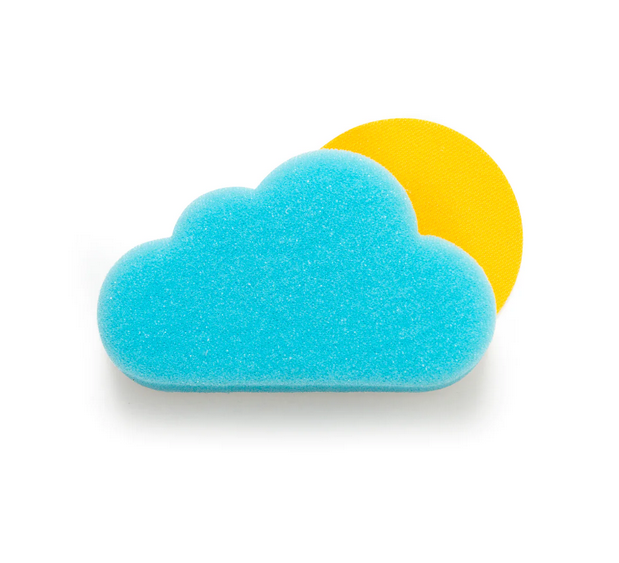 The blue cloud shaped scrubber atached to the yellow sun holder. 