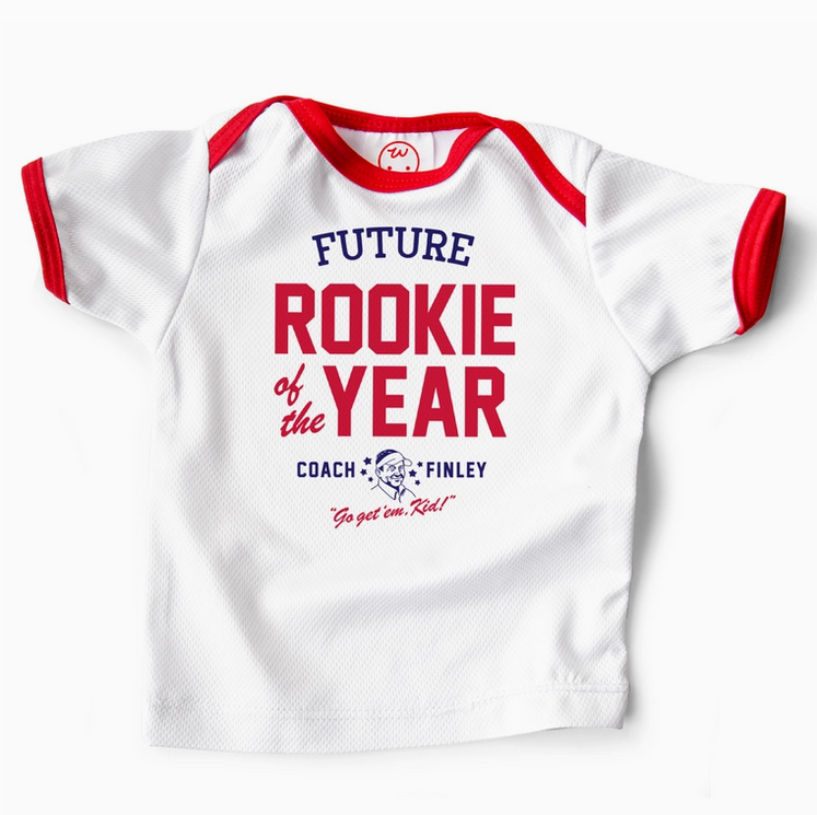 White mesh with red piping that reads "Future Rookie of the Year" 