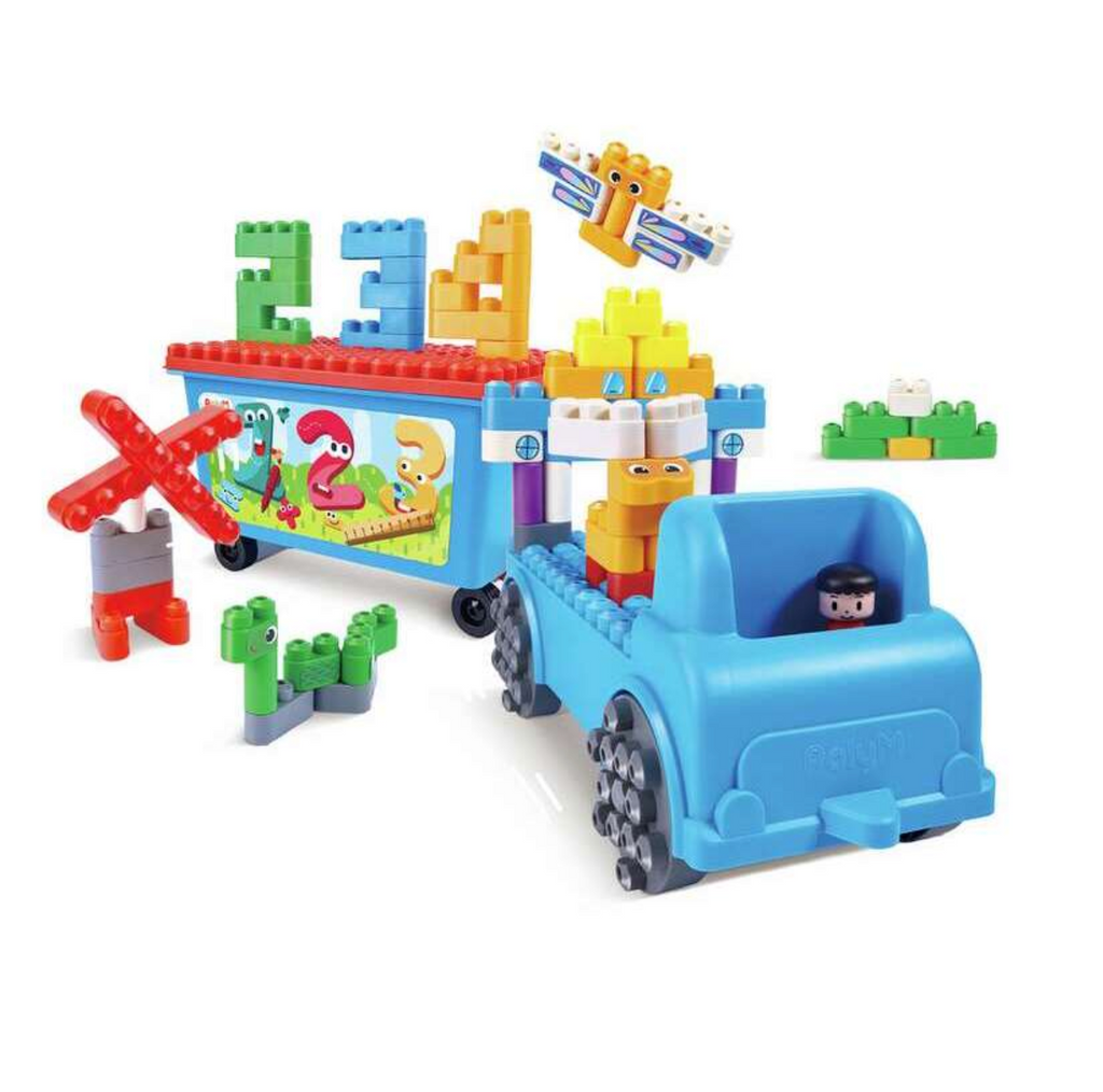 Count and Play Tow Truck with numbers, figures and building pieces in use.