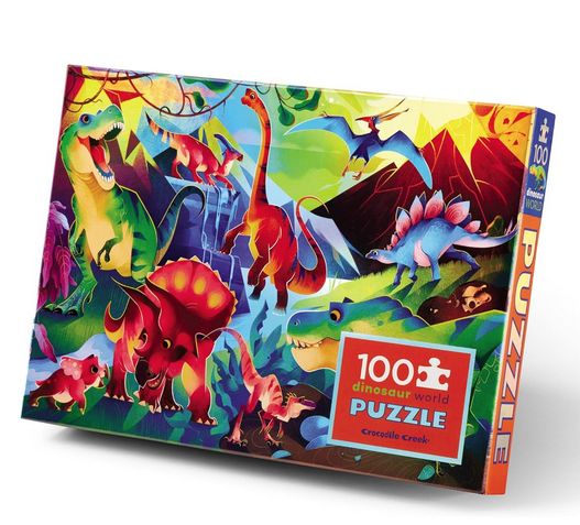 100 piece holographic foiled dinosaur puzzle box.