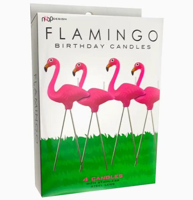 Box containing the Flamingo Candles with a picture of the candles on the front. 