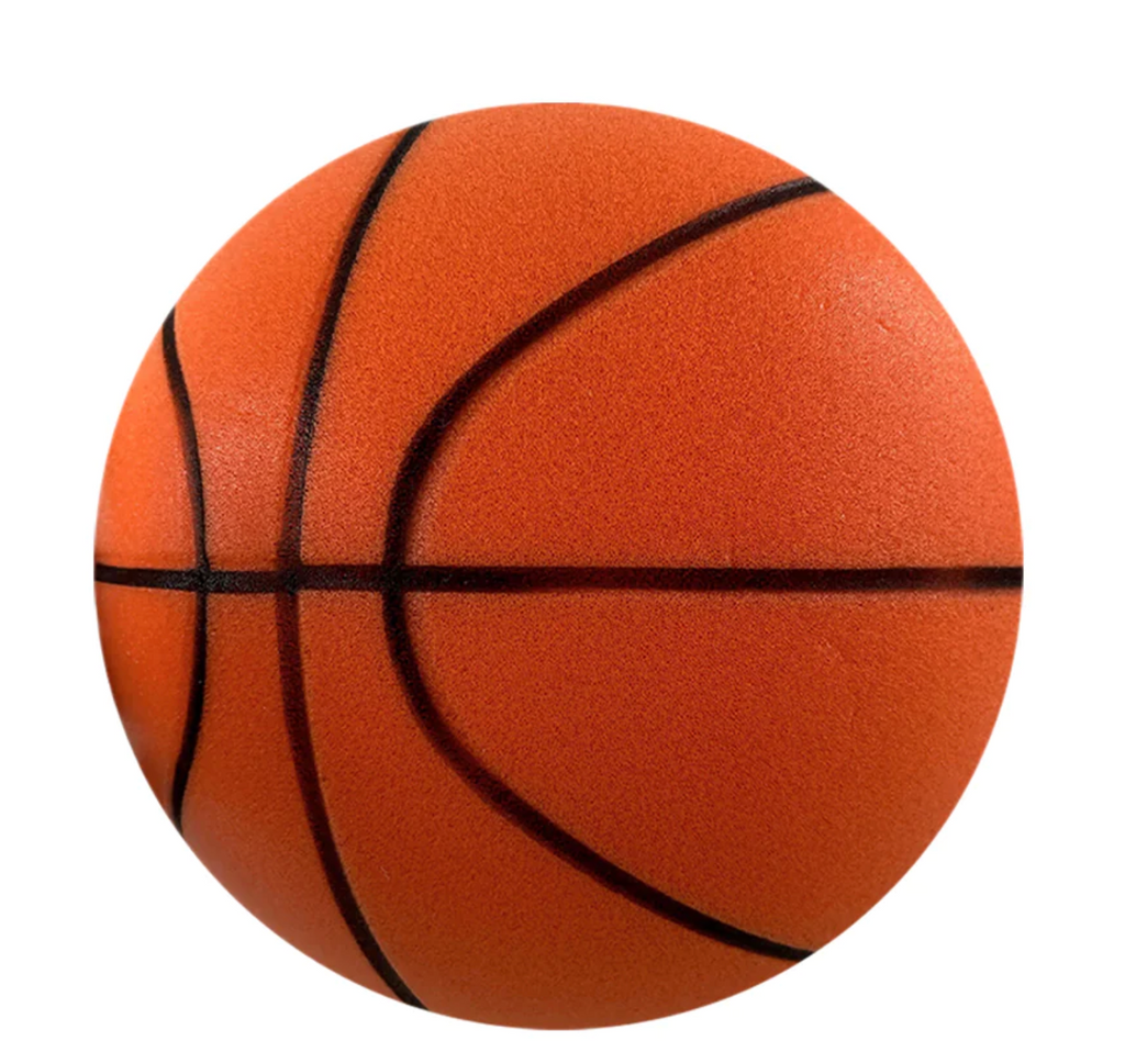 Round, orange soft basketball.