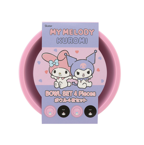My Melody & Kuromi Bowl Set stacked and wrapped with an illustrated label featuring My Melody and Kuromi.
