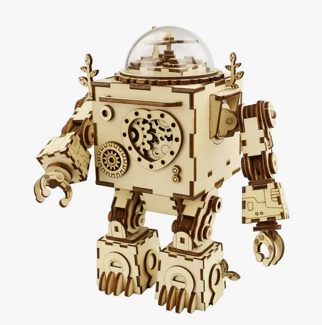 Build your own robot music box! Orpheus Robot, steam punk DIY 3D wooden puzzle hand crank music box. Comes with 221 pcs that can be easily assembled by hand. 