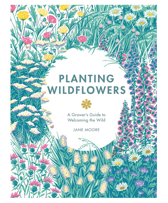 Illustrated cover of "Planting Wildflowers" with lots of wildflowers encircling the title.