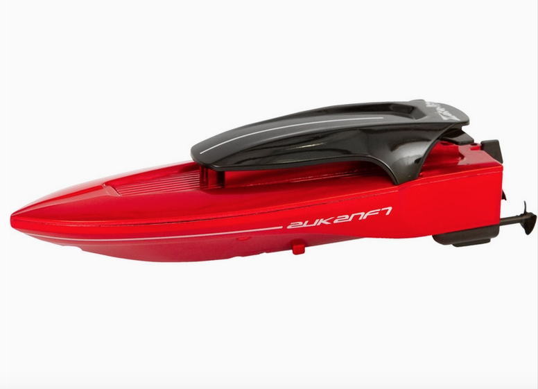 Close up view of the Ruby Red mini RC Speed Boat 