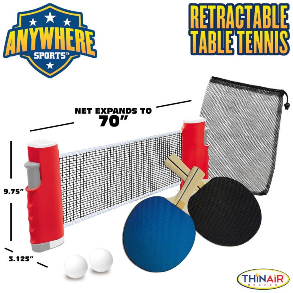 Image of table tennis net, 2 paddles, 2 balls, and carrying case.