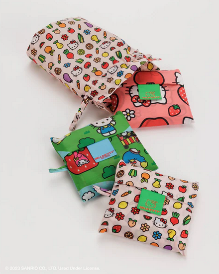 All three styles of the Hello Kitty standard Baggu bags in their matching pouches. 