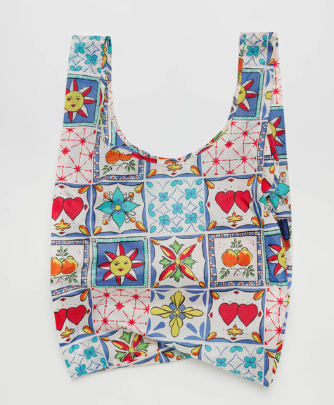 Sunshine Tile Standard size Baggu bag with colorful print featuring different tile themes.
