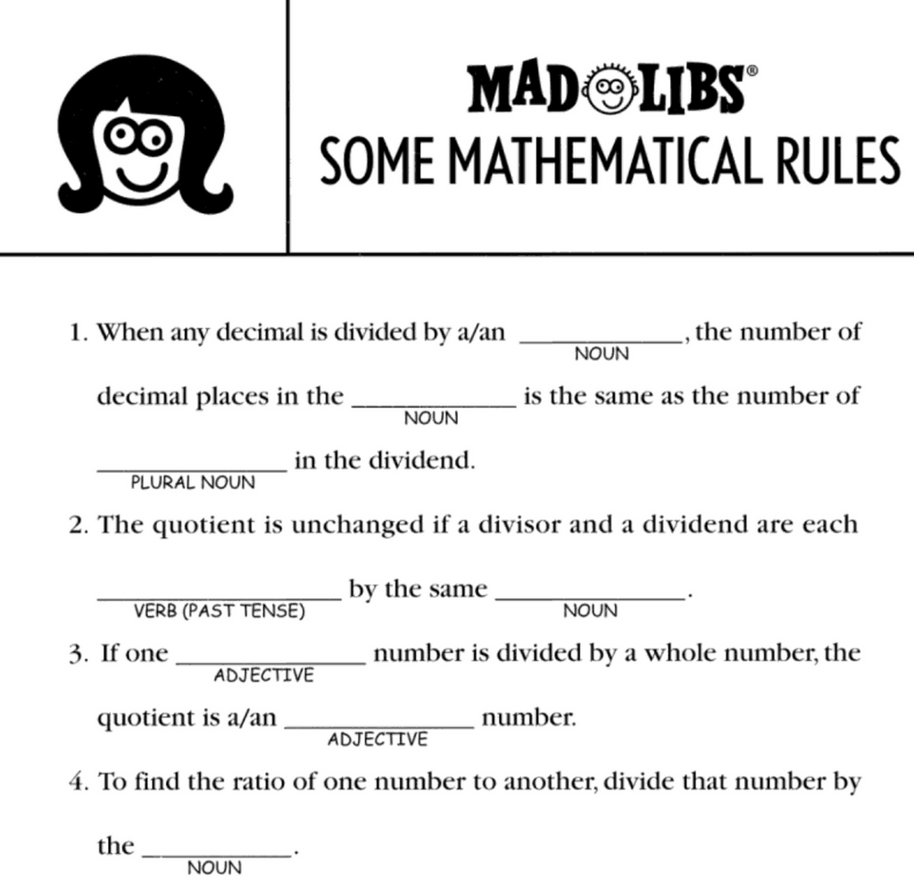 Excerpt of a Mad Libs word puzzle.