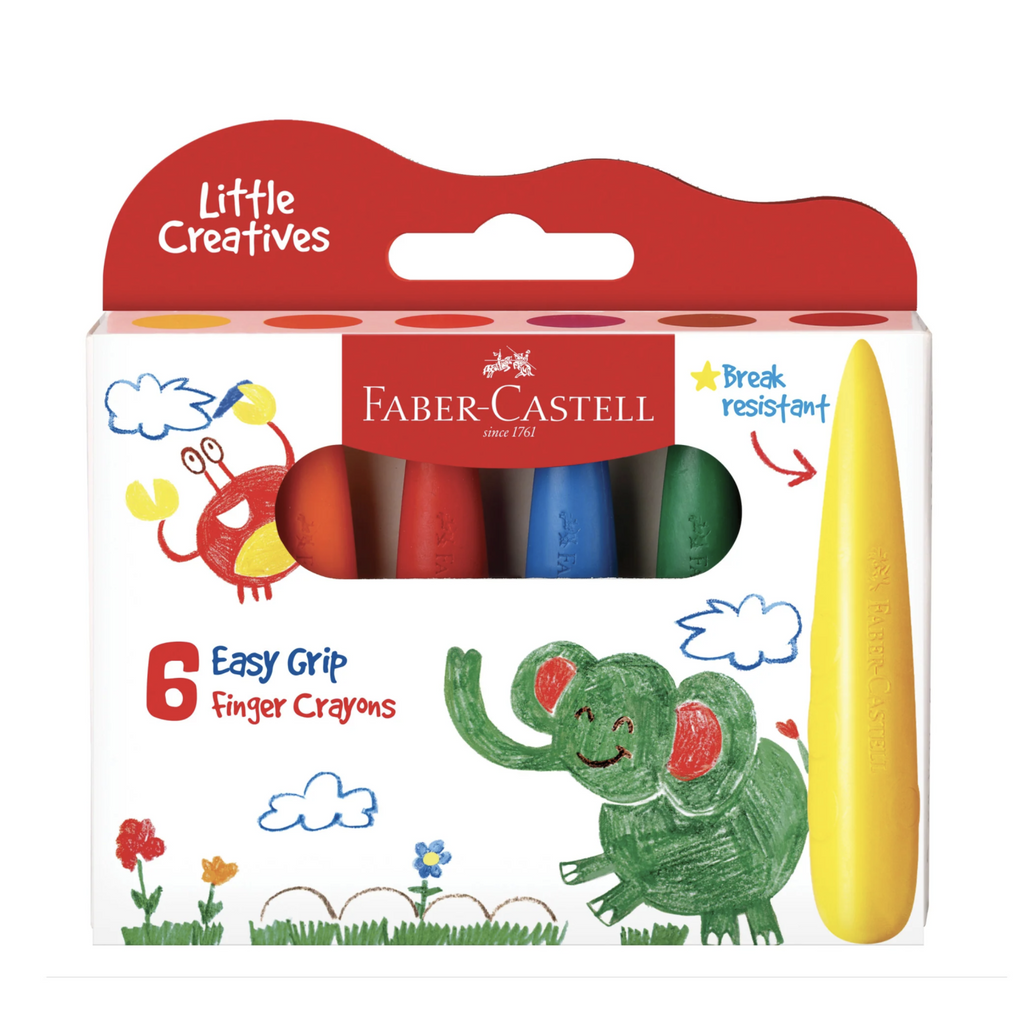 Box of 6 easy grip finger crayons.