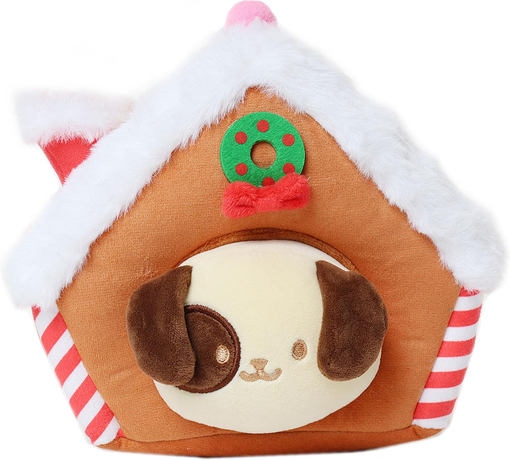 Anirollz Puppiroll plush inside a cute plush gingerbread house.