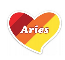 Orange and red heart with white text that reads Aries sticker.