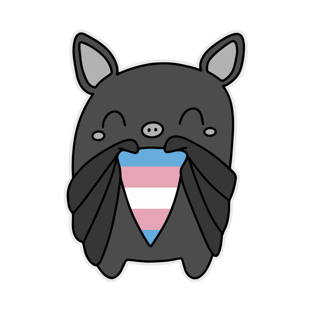 Bat holding a trans pride flag sticker.