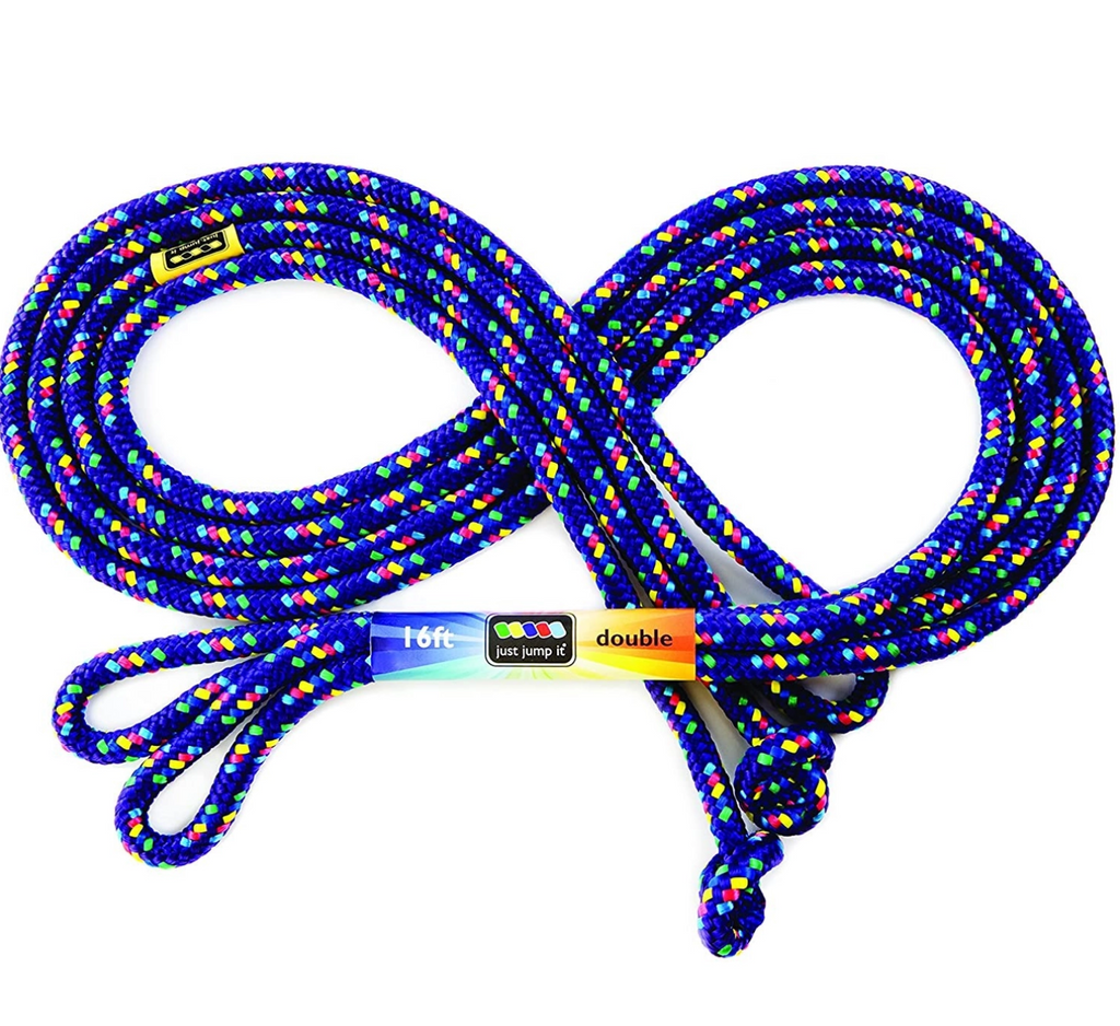 Blue speckled 16 foot jump rope.