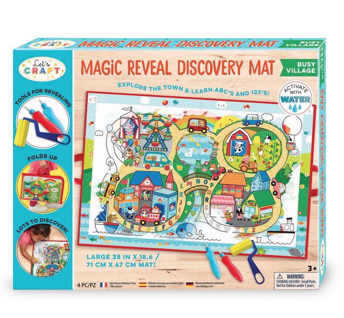 Magic Reveal Discovery Mat in the box which shows all the parts of town you get to discover while using the water brush pen and included roller. 