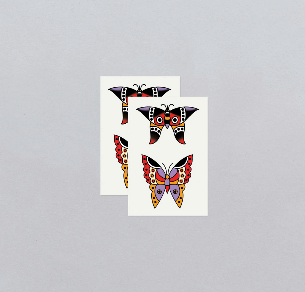 Traditional tattoo style pair of butterflies temporary tattoos.