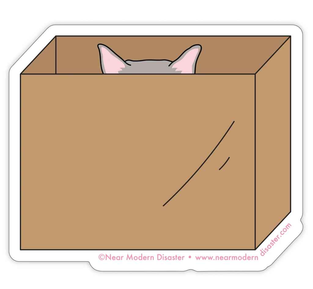 Sticker of a box with cat ears popping out.