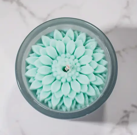 Top view of dahlia flower candle. 
