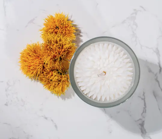 Top view of dandelion flower candle. 