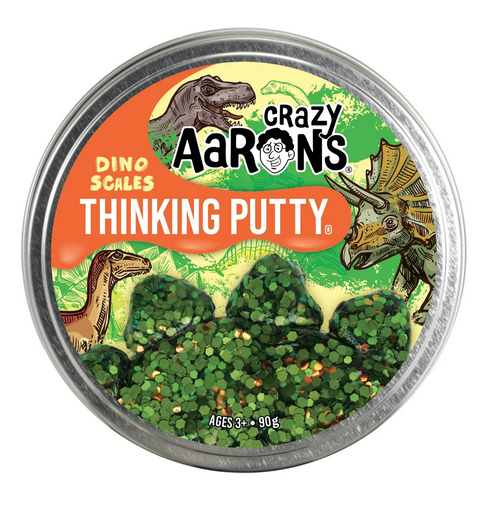 Tin of Crazy Aaron's Dino Scales Thinking Putty.