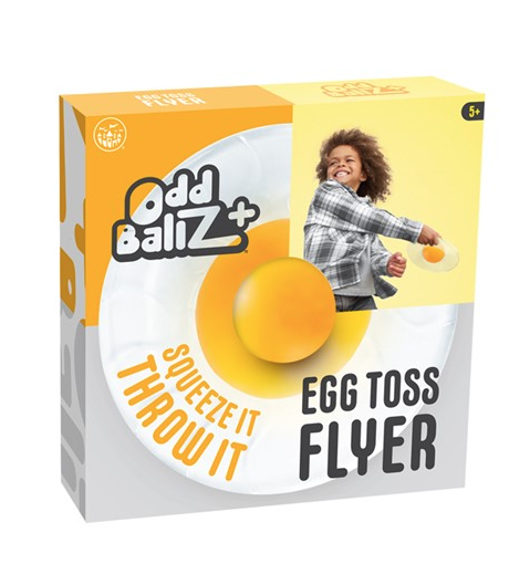 Egg Toss Flyer in box. Squeeze it, throw it. Ages 5 and up.