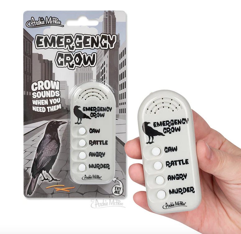 Grey noisemaker with a button for each crow sound made. 
