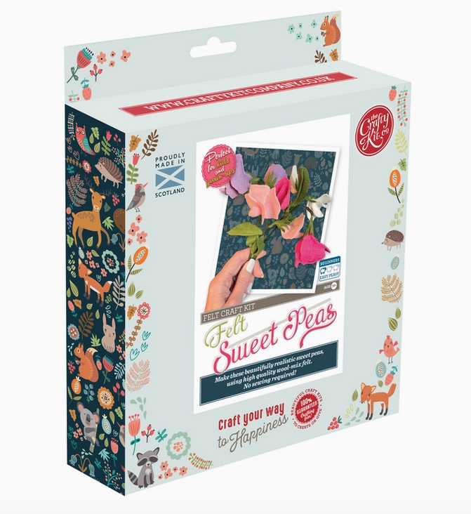 The Felt Sweet Peas Flower Craft Kit box. 