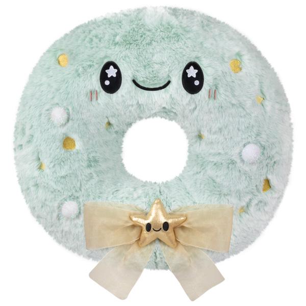 The Squishable Flocked Christmas Wreath. A soft mint green color with gold and white accents. 