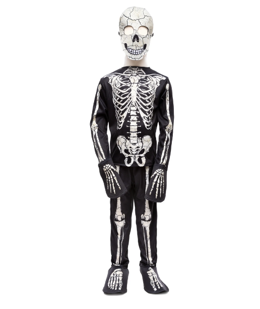Kids Glow In The Dark Skeleton Costume 4-Piece Set - Halloween Glow Skeletons Outfit For Boys & Girls