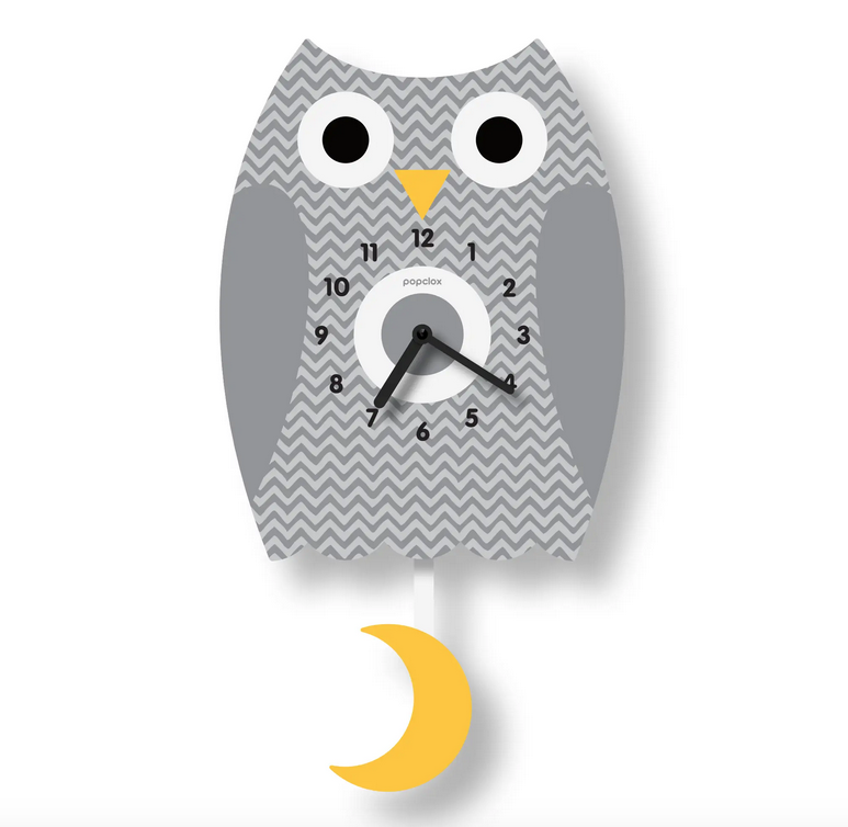 Grey owl 3d wall clock with moving moon pendulum.