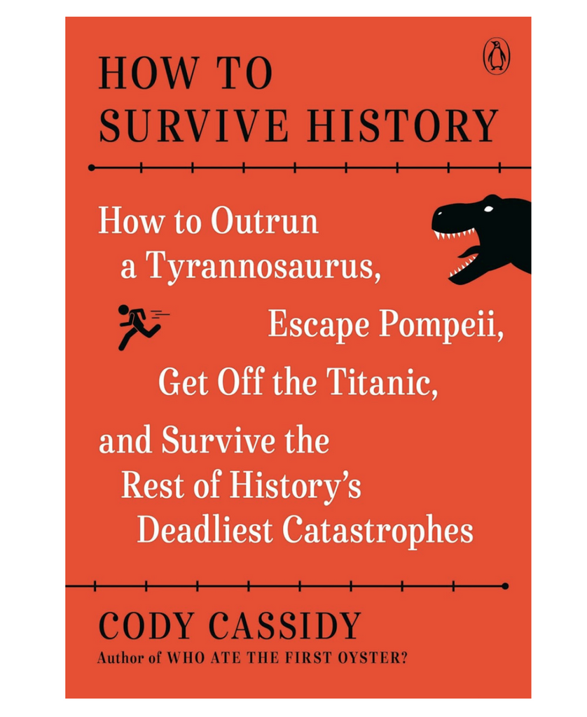 Bright orange cover of "How to Survive History" with white text of topics coverd in the book. 