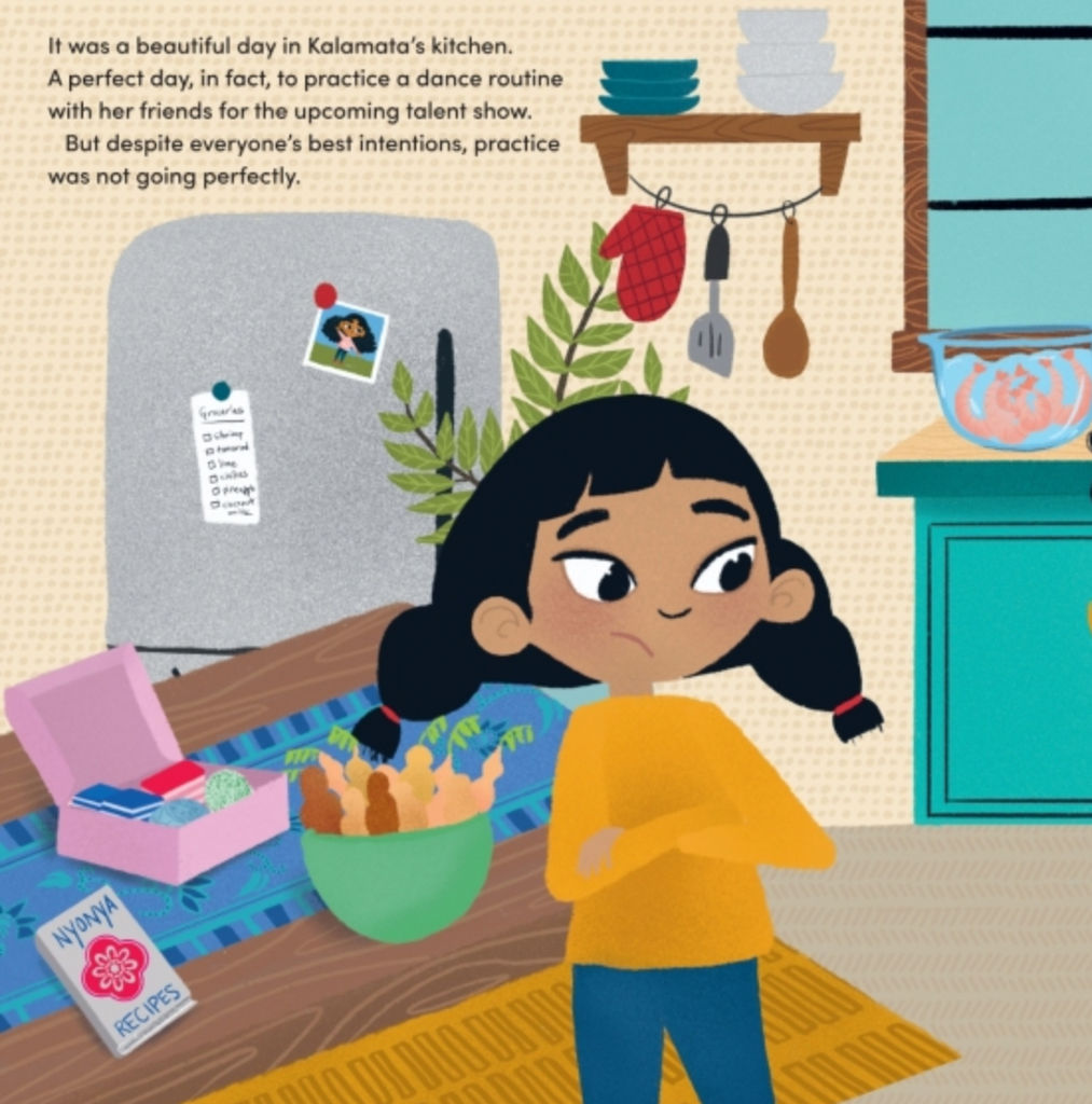 Page showing Kalamata in her kitchen.