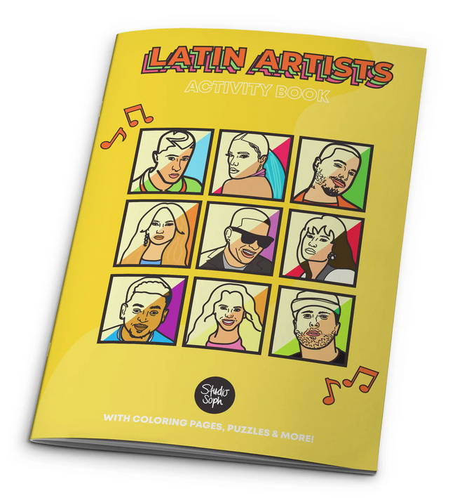 Latin artists activity book with coloring pages, puzzles, and more.