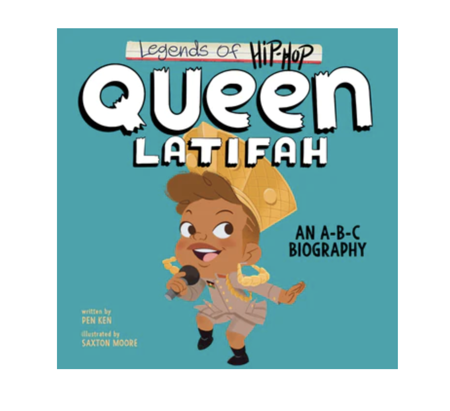 Cover of Legends of Hip-Hop: Queen Latifah. An abc biography. Cover is blue with an illustration of Queen Latifah holding a mic.