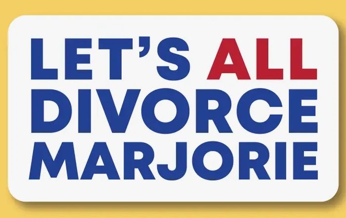 Let's All Divorce Marjorie vinyl sticker. 