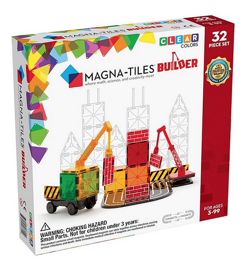 Box of Magna-Tiles Builder 32 piece magnetic play set.