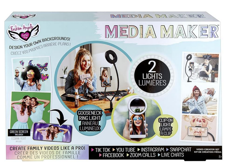 This Fashion Angels DIY Media Creator Design Kit gives you the tools to create videos and photos to post and share with your friends and family. Learn about filming and refine your creative content skills. 