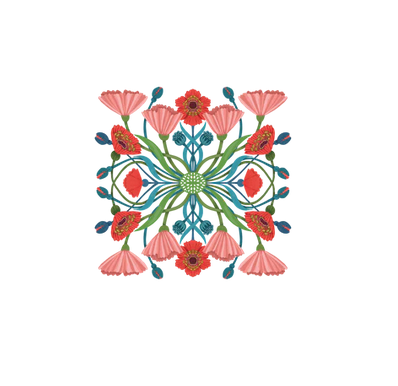 Detail drawing of ornate flower square temporary tattoo. 