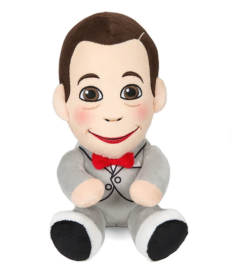 Pee-Wee Phunny plush is 8" tall, he's wearing his signature grey suit with red bowtie. 