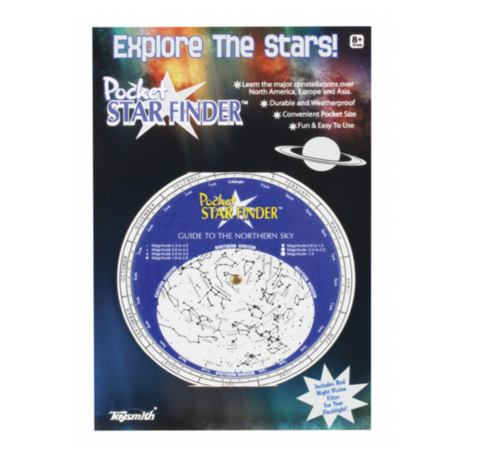 Pocket Star Finder-explore the stars. Learn the major constellations over North America, Europe, and Asia. Durable and weatherproff. Convenient pocket size. Fun and easy to use. Includes red night vision filter for your flashlight.