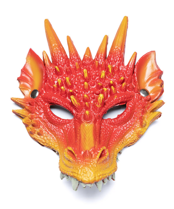 Fiery red rubberized foam mask. Looks like it has true dragon's scales. It also has wide eye openings and has sharp foam teeth to complete the fierce dragon look. 